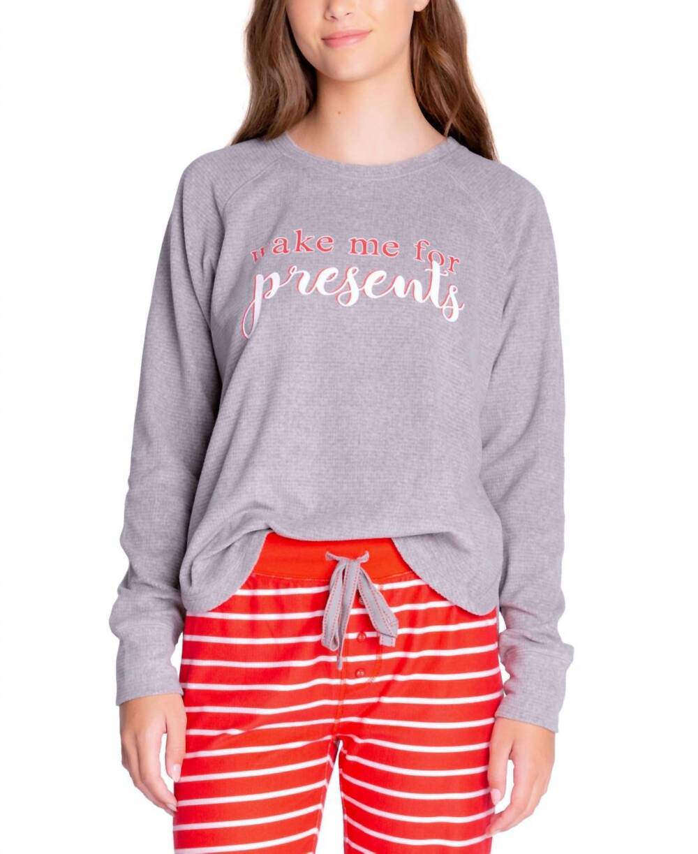 NEW INSOMNIAX women's printed long sleeve pajama top in heather gray